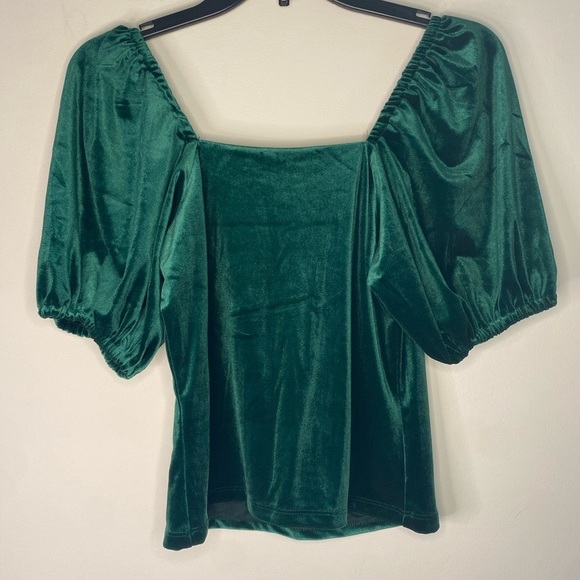 NWT Rachel Zoe Green Holiday Velvet Off The Shoulder Fancy Shirt Size XS - Picture 8 of 13